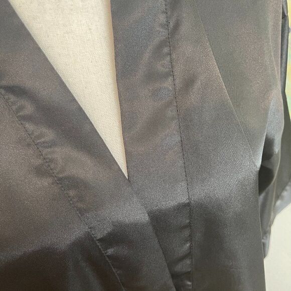 Black Satin Short Robe, Size Small - Picture 2 of 9
